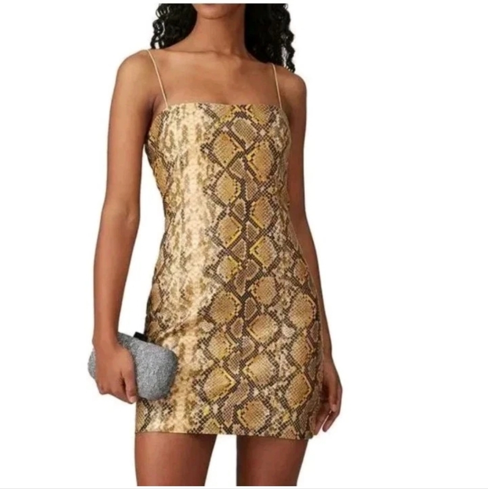 Likely Hayley Mini Dress S/M Gold Python Snakeskin Vegan Leather Rockabilly Nwt
